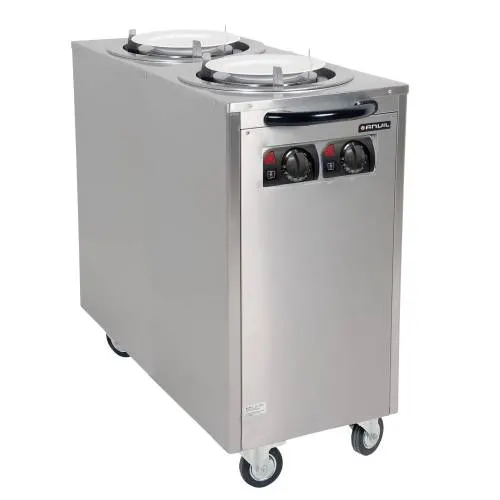 Heated mobile plate lowerator - double (anvil) — commercial catering equipment from ALUS CATERING