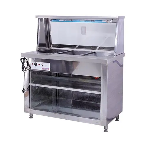 BAIN MARIE FLOOR STANDING WITH SNEEZE GUARD - 3 DIVISION