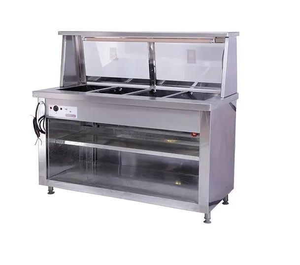 BAIN MARIE FLOOR STANDING WITH SNEEZE GUARD - 4 DIVISION