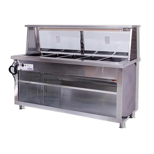 BAIN MARIE FLOOR STANDING WITH SNEEZE GUARD - 5 DIVISION