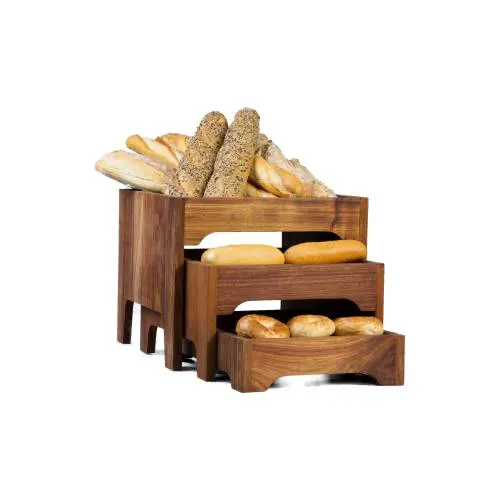 WOOD THREE TIER BREAD STAND DISPLAY (395MM X 395MM X 330MM - COMPLETE)