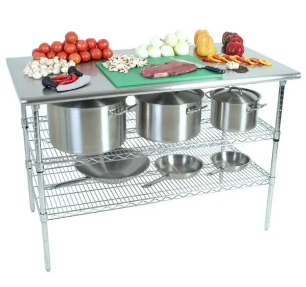 WORK TABLE S/STEEL - 2-TIER - PLAIN TOP
