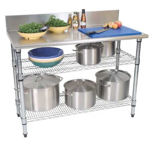 WORK TABLE S/STEEL - 2-TIER - SPLASHBACK TOP